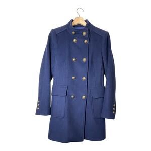 Zara Women Wool Peacoat Military Jacket Navy Blue Size Large Double Breasted